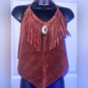 Fringed Suede Halter Top